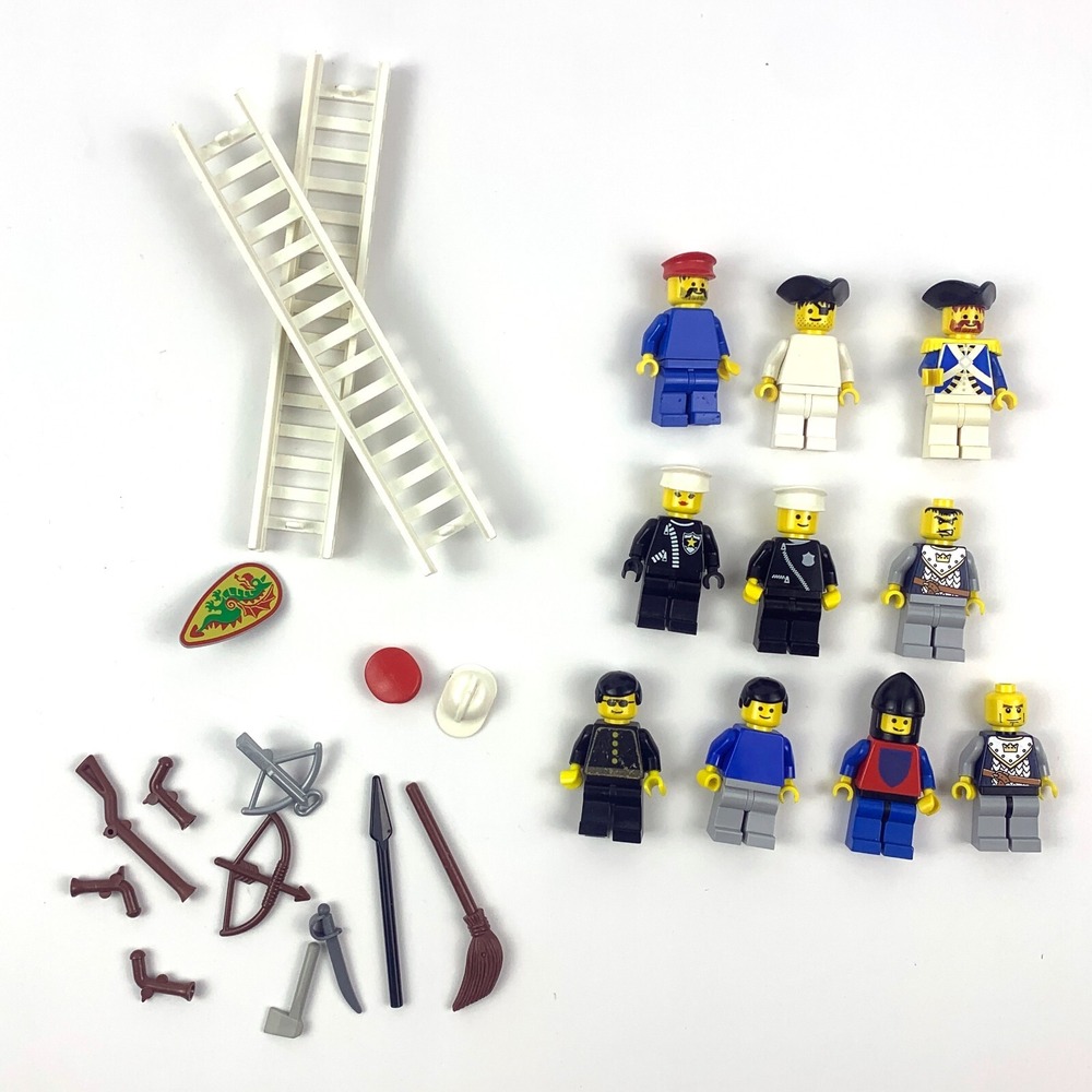 Vintage LEGO Minifigure Lot of 10 Pirates Castle Fire Hats Hair Swords Muskets +